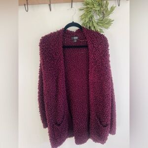 ana medium plum purple sweater cardigan pockets